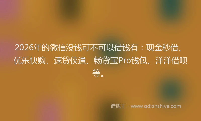 2026年的微信没钱可不可以借钱有：现金秒借、优乐快购、速贷侠通、畅贷宝Pro钱包、洋洋借呗等。