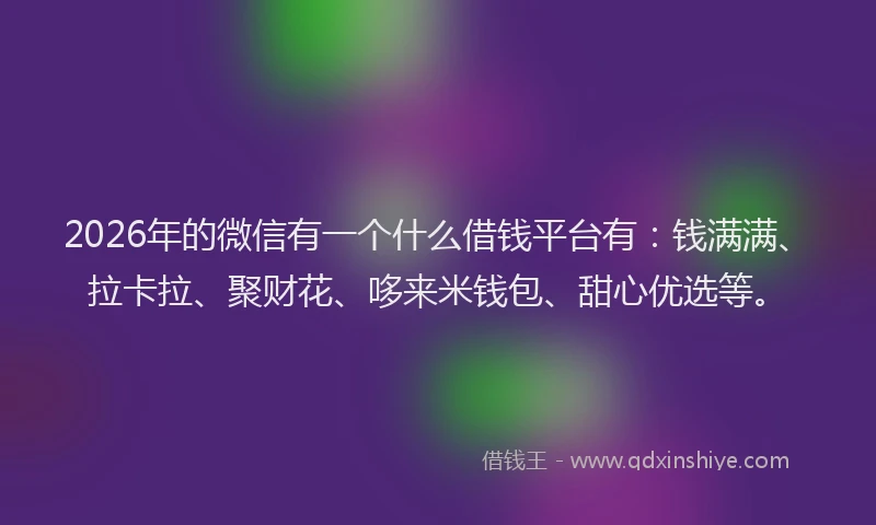 2026年的微信有一个什么借钱平台有：钱满满、拉卡拉、聚财花、哆来米钱包、甜心优选等。