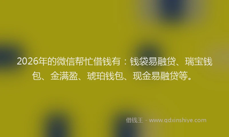 2026年的微信帮忙借钱有：钱袋易融贷、瑞宝钱包、金满盈、琥珀钱包、现金易融贷等。