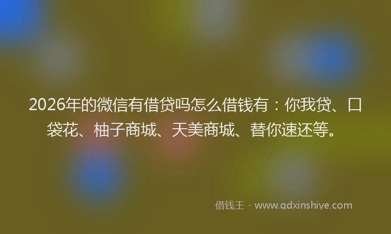 2026年的微信有借贷吗怎么借钱有：你我贷、口袋花、柚子商城、天美商城、替你速还等。