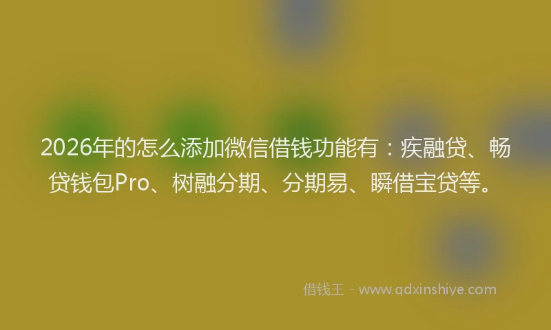 2026年的怎么添加微信借钱功能有：疾融贷、畅贷钱包Pro、树融分期、分期易、瞬借宝贷等。