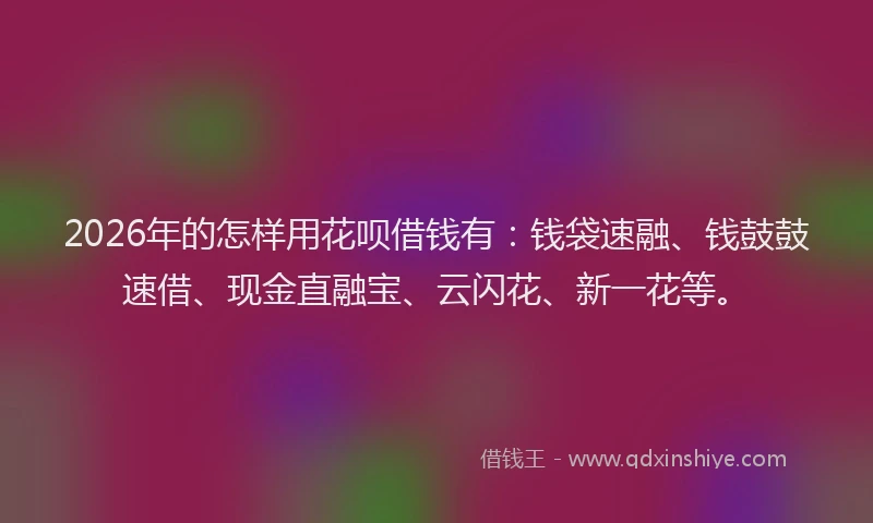 2026年的怎样用花呗借钱有：钱袋速融、钱鼓鼓速借、现金直融宝、云闪花、新一花等。