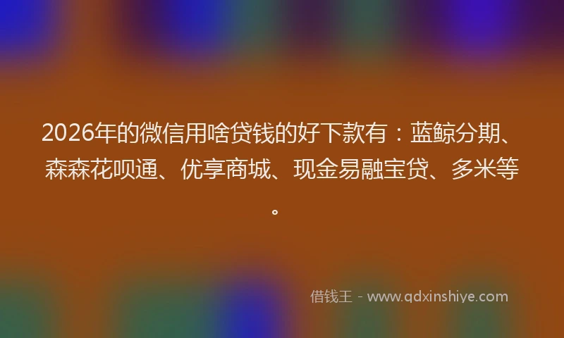 2026年的微信用啥贷钱的好下款有：蓝鲸分期、森森花呗通、优享商城、现金易融宝贷、多米等。
