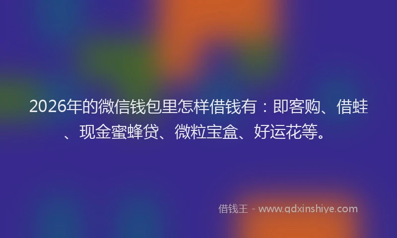 2026年的微信钱包里怎样借钱有：即客购、借蛙、现金蜜蜂贷、微粒宝盒、好运花等。