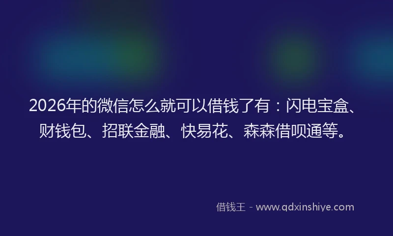 2026年的微信怎么就可以借钱了有：闪电宝盒、财钱包、招联金融、快易花、森森借呗通等。