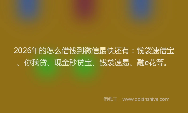 2026年的怎么借钱到微信最快还有：钱袋速借宝、你我贷、现金秒贷宝、钱袋速易、融e花等。