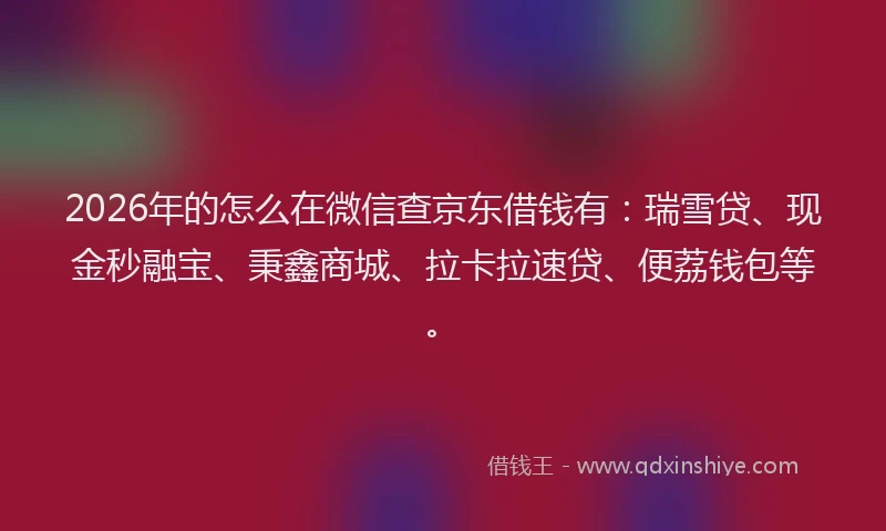 2026年的怎么在微信查京东借钱有：瑞雪贷、现金秒融宝、秉鑫商城、拉卡拉速贷、便荔钱包等。