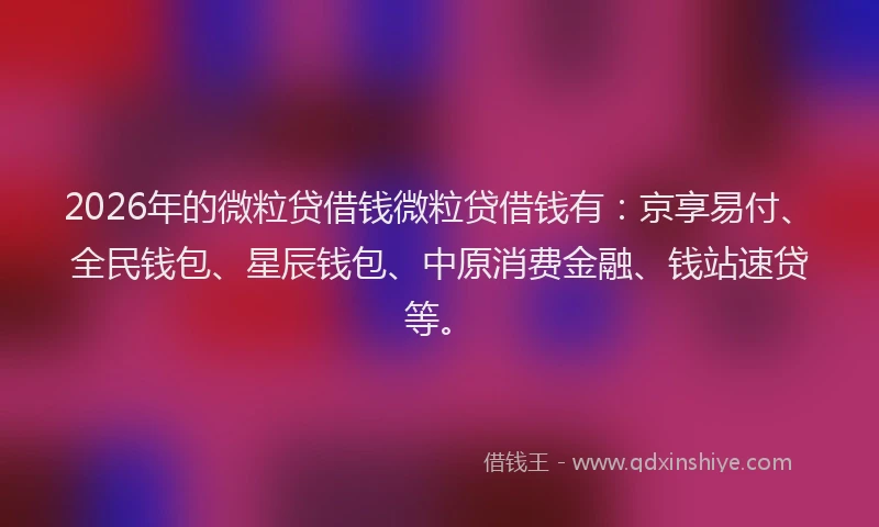 2026年的微粒贷借钱微粒贷借钱有：京享易付、全民钱包、星辰钱包、中原消费金融、钱站速贷等。