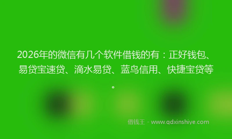 2026年的微信有几个软件借钱的有：正好钱包、易贷宝速贷、滴水易贷、蓝鸟信用、快捷宝贷等。