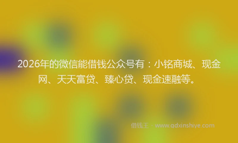 2026年的微信能借钱公众号有：小铭商城、现金网、天天富贷、臻心贷、现金速融等。
