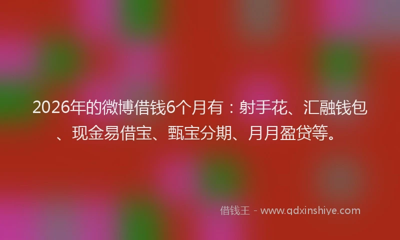 2026年的微博借钱6个月有：射手花、汇融钱包、现金易借宝、甄宝分期、月月盈贷等。