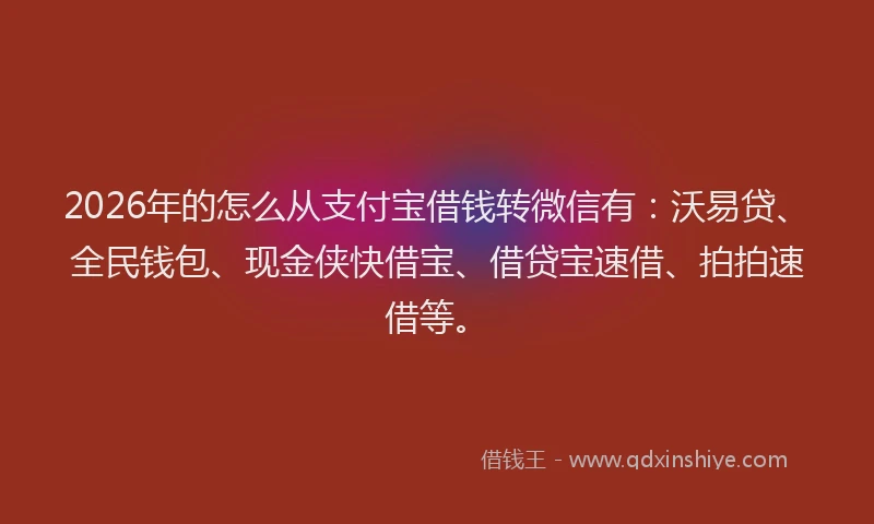 2026年的怎么从支付宝借钱转微信有：沃易贷、全民钱包、现金侠快借宝、借贷宝速借、拍拍速借等。