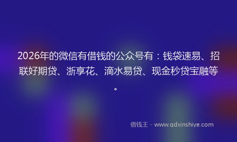 2026年的微信有借钱的公众号有：钱袋速易、招联好期贷、浙享花、滴水易贷、现金秒贷宝融等。