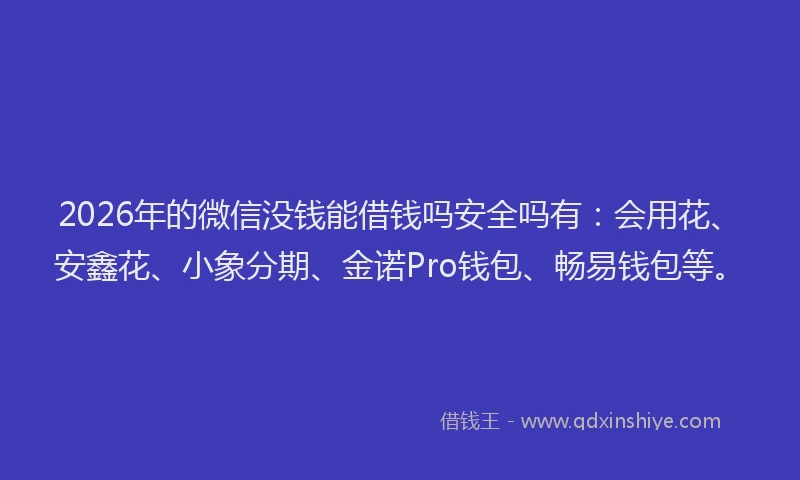 2026年的微信没钱能借钱吗安全吗有：会用花、安鑫花、小象分期、金诺Pro钱包、畅易钱包等。