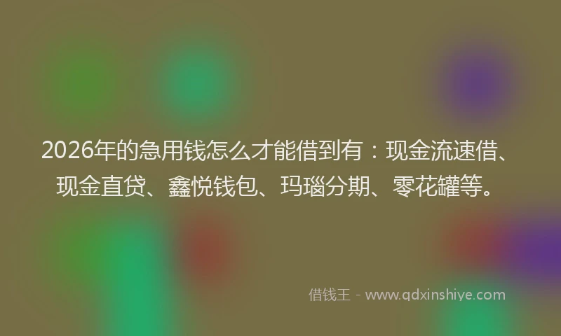 2026年的急用钱怎么才能借到有:现金流速借、现金直贷、鑫悦钱包、玛瑙分期、零花罐等。