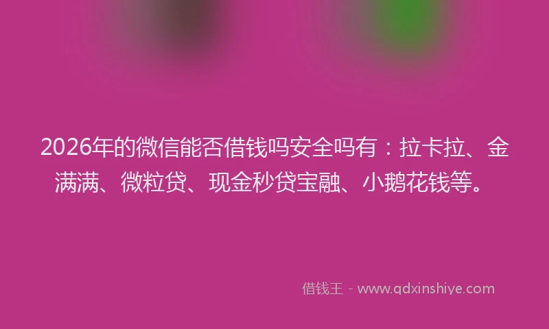 2026年的微信能否借钱吗安全吗有：拉卡拉、金满满、微粒贷、现金秒贷宝融、小鹅花钱等。