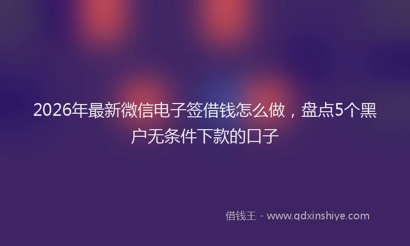 2026年最新微信电子签借钱怎么做，盘点5个黑户无条件下款的口子
