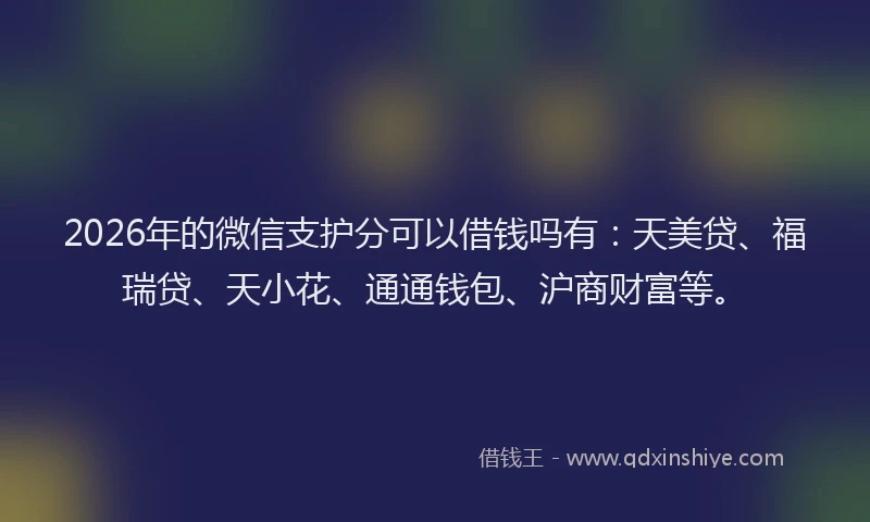 2026年的微信支护分可以借钱吗有：天美贷、福瑞贷、天小花、通通钱包、沪商财富等。