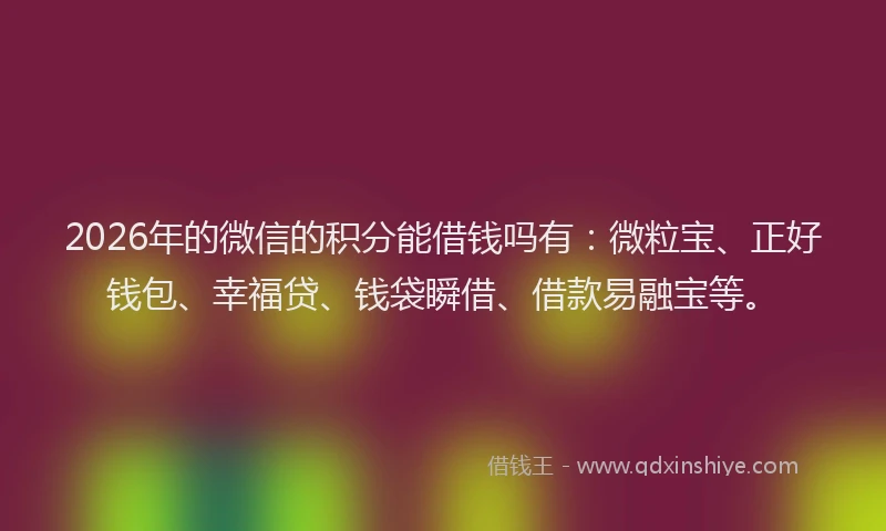 2026年的微信的积分能借钱吗有：微粒宝、正好钱包、幸福贷、钱袋瞬借、借款易融宝等。