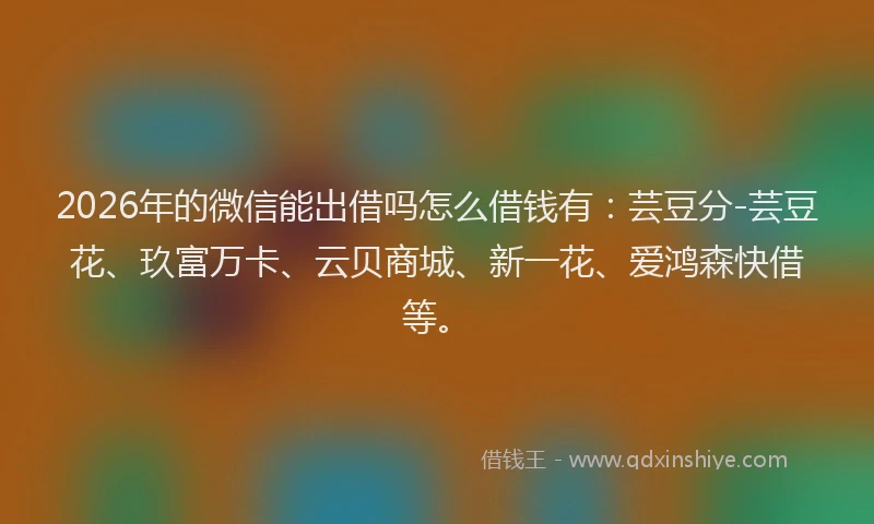 2026年的微信能出借吗怎么借钱有：芸豆分-芸豆花、玖富万卡、云贝商城、新一花、爱鸿森快借等。