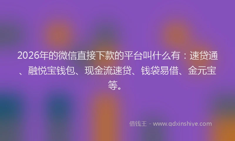 2026年的微信直接下款的平台叫什么有：速贷通、融悦宝钱包、现金流速贷、钱袋易借、金元宝等。