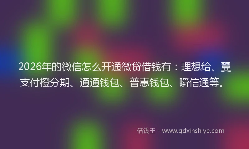 2026年的微信怎么开通微贷借钱有：理想给、翼支付橙分期、通通钱包、普惠钱包、瞬信通等。