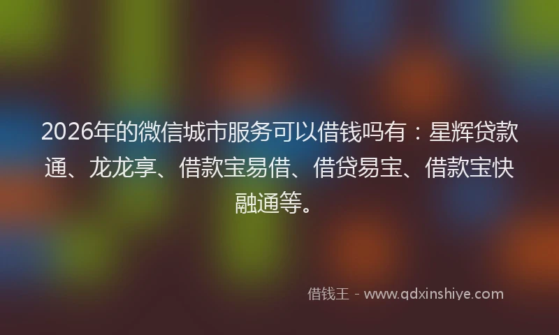 2026年的微信城市服务可以借钱吗有：星辉贷款通、龙龙享、借款宝易借、借贷易宝、借款宝快融通等。