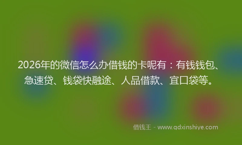 2026年的微信怎么办借钱的卡呢有：有钱钱包、急速贷、钱袋快融途、人品借款、宜口袋等。