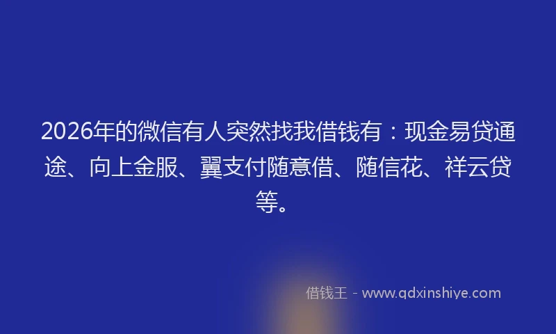 2026年的微信有人突然找我借钱有：现金易贷通途、向上金服、翼支付随意借、随信花、祥云贷等。