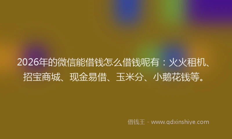 2026年的微信能借钱怎么借钱呢有：火火租机、招宝商城、现金易借、玉米分、小鹅花钱等。