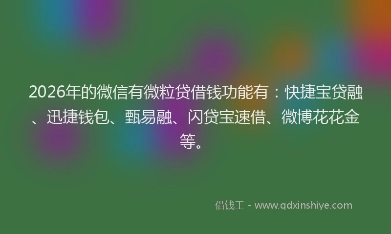 2026年的微信有微粒贷借钱功能有：快捷宝贷融、迅捷钱包、甄易融、闪贷宝速借、微博花花金等。