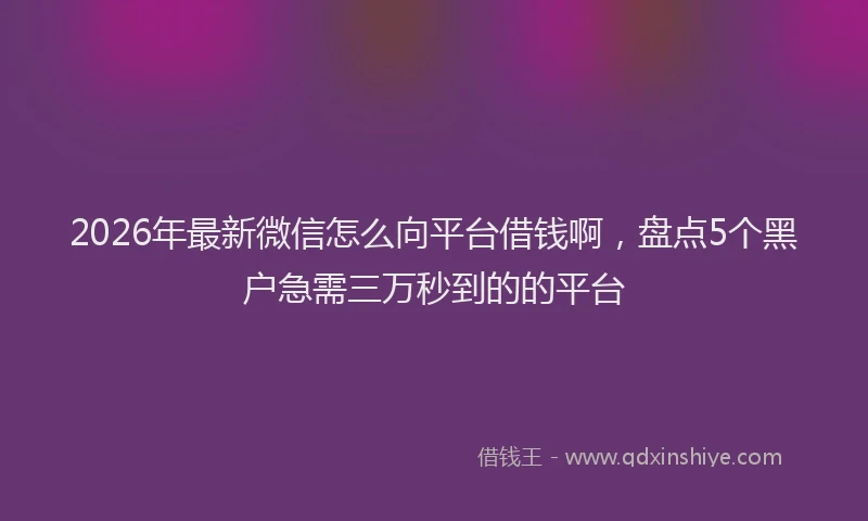 2026年最新微信怎么向平台借钱啊，盘点5个黑户急需三万秒到的的平台