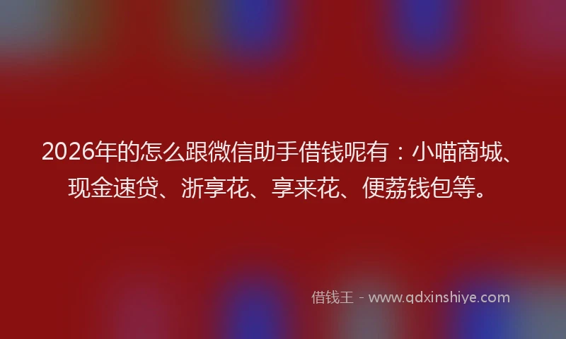 2026年的怎么跟微信助手借钱呢有:小喵商城、现金速贷、浙享花、享来花、便荔钱包等。