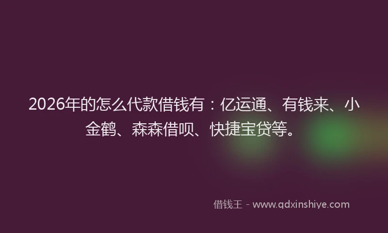 2026年的怎么代款借钱有：亿运通、有钱来、小金鹤、森森借呗、快捷宝贷等。