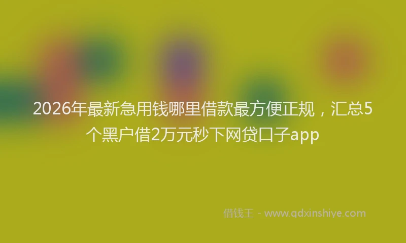 2026年最新急用钱哪里借款最方便正规，汇总5个黑户借2万元秒下网贷口子app