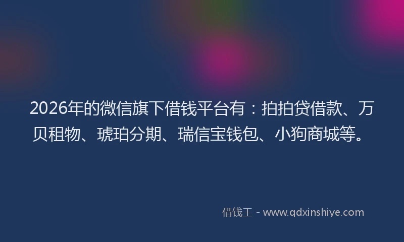2026年的微信旗下借钱平台有：拍拍贷借款、万贝租物、琥珀分期、瑞信宝钱包、小狗商城等。