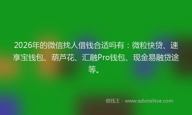 2026年的微信找人借钱合适吗有：微粒快贷、速享宝钱包、葫芦花、汇融Pro钱包、现金易融贷途等。