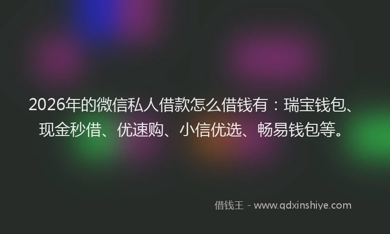 2026年的微信私人借款怎么借钱有：瑞宝钱包、现金秒借、优速购、小信优选、畅易钱包等。