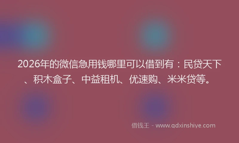 2026年的微信急用钱哪里可以借到有：民贷天下、积木盒子、中益租机、优速购、米米贷等。