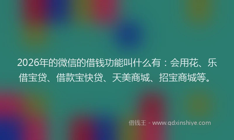 2026年的微信的借钱功能叫什么有：会用花、乐借宝贷、借款宝快贷、天美商城、招宝商城等。