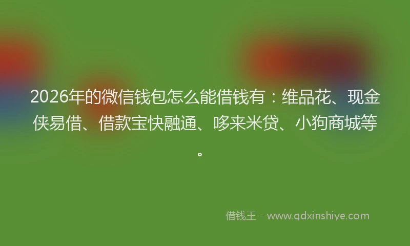 2026年的微信钱包怎么能借钱有：维品花、现金侠易借、借款宝快融通、哆来米贷、小狗商城等。