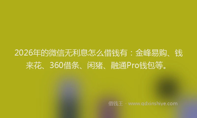 2026年的微信无利息怎么借钱有：金峰易购、钱来花、360借条、闲猪、融通Pro钱包等。