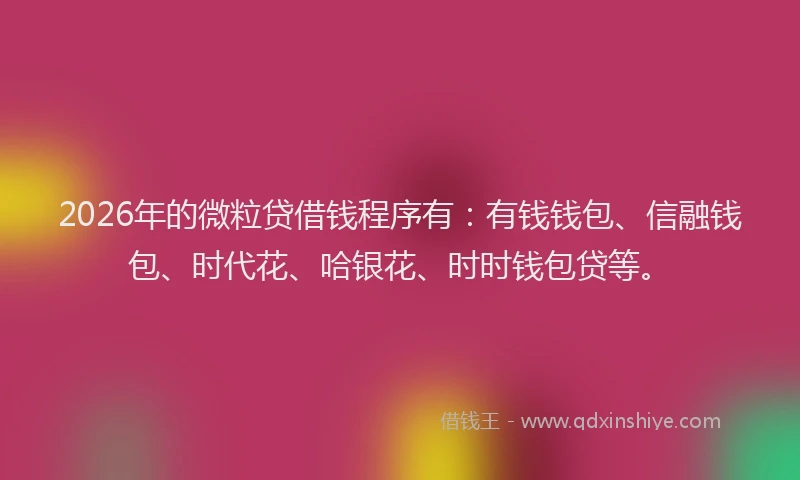 2026年的微粒贷借钱程序有：有钱钱包、信融钱包、时代花、哈银花、时时钱包贷等。
