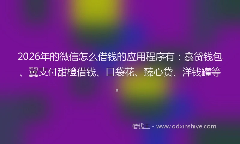 2026年的微信怎么借钱的应用程序有：鑫贷钱包、翼支付甜橙借钱、口袋花、臻心贷、洋钱罐等。