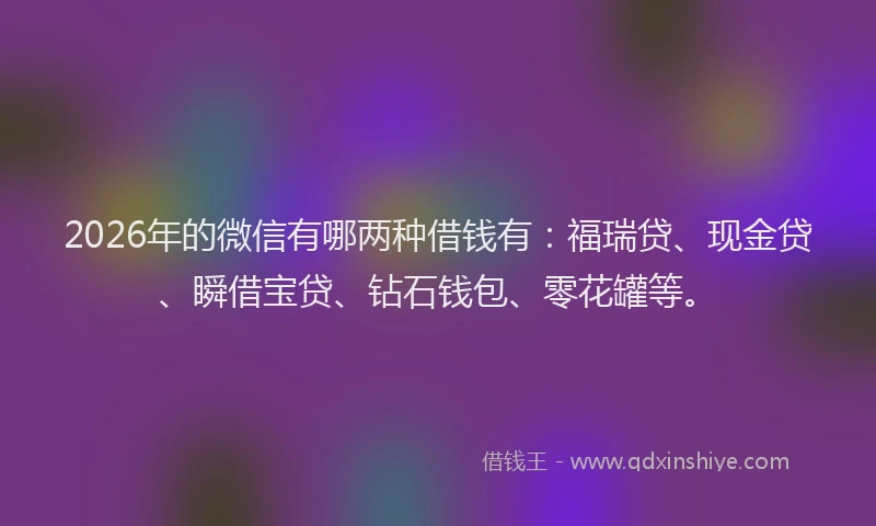 2026年的微信有哪两种借钱有：福瑞贷、现金贷、瞬借宝贷、钻石钱包、零花罐等。