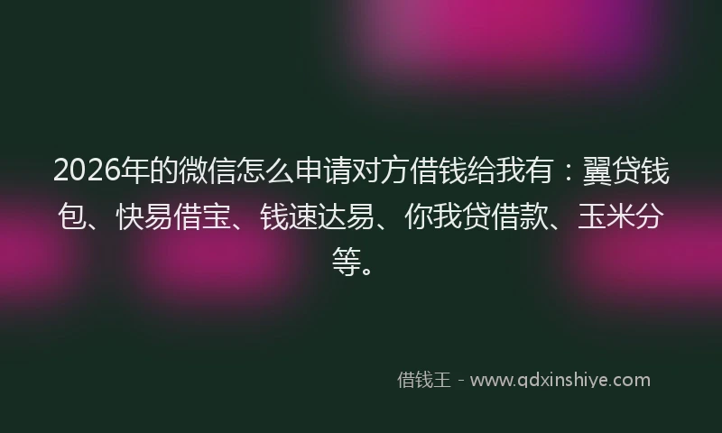 2026年的微信怎么申请对方借钱给我有：翼贷钱包、快易借宝、钱速达易、你我贷借款、玉米分等。