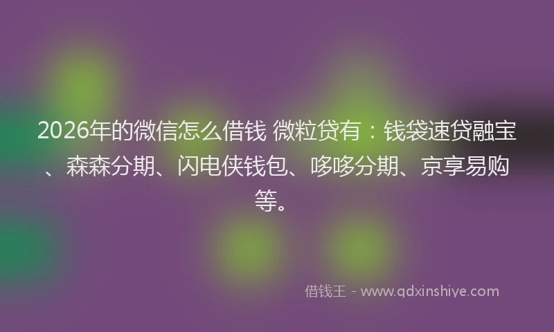 2026年的微信怎么借钱 微粒贷有：钱袋速贷融宝、森森分期、闪电侠钱包、哆哆分期、京享易购等。
