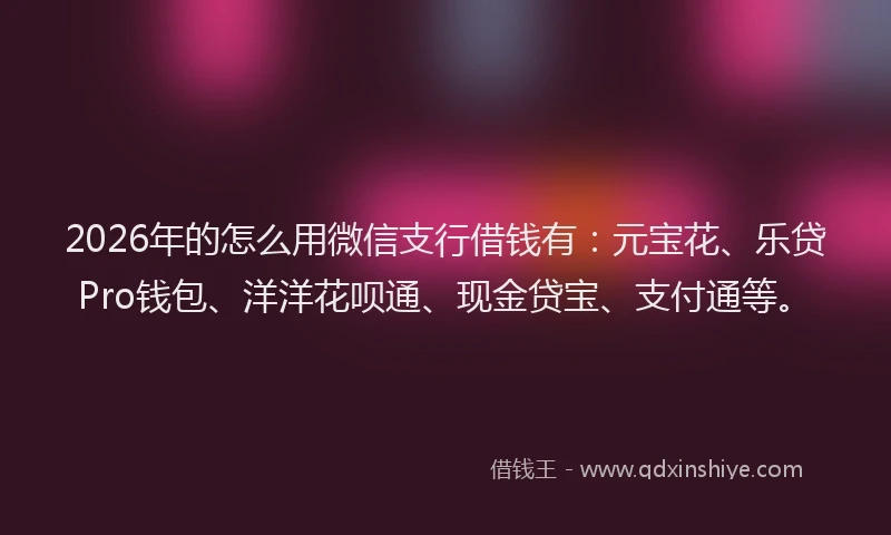 2026年的怎么用微信支行借钱有：元宝花、乐贷Pro钱包、洋洋花呗通、现金贷宝、支付通等。