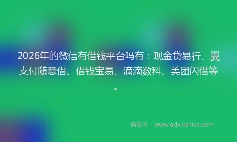 2026年的微信有借钱平台吗有：现金贷易行、翼支付随意借、借钱宝易、滴滴数科、美团闪借等。