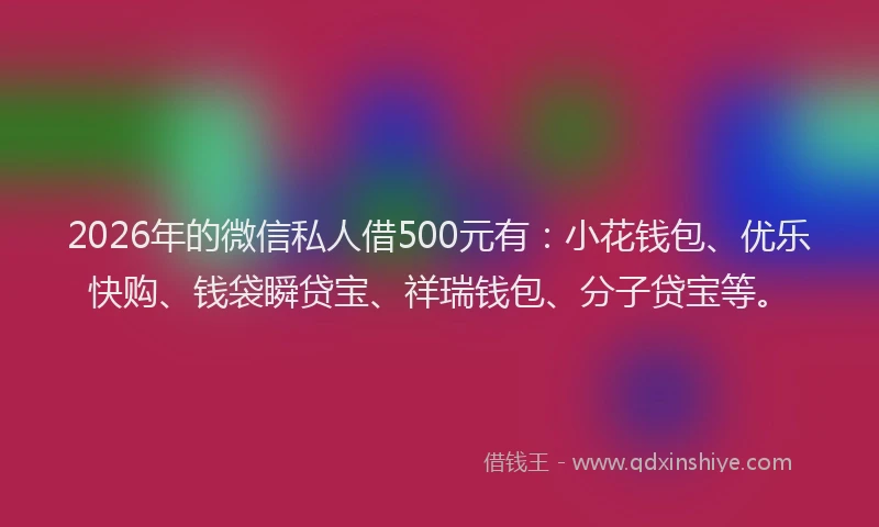 2026年的微信私人借500元有：小花钱包、优乐快购、钱袋瞬贷宝、祥瑞钱包、分子贷宝等。
